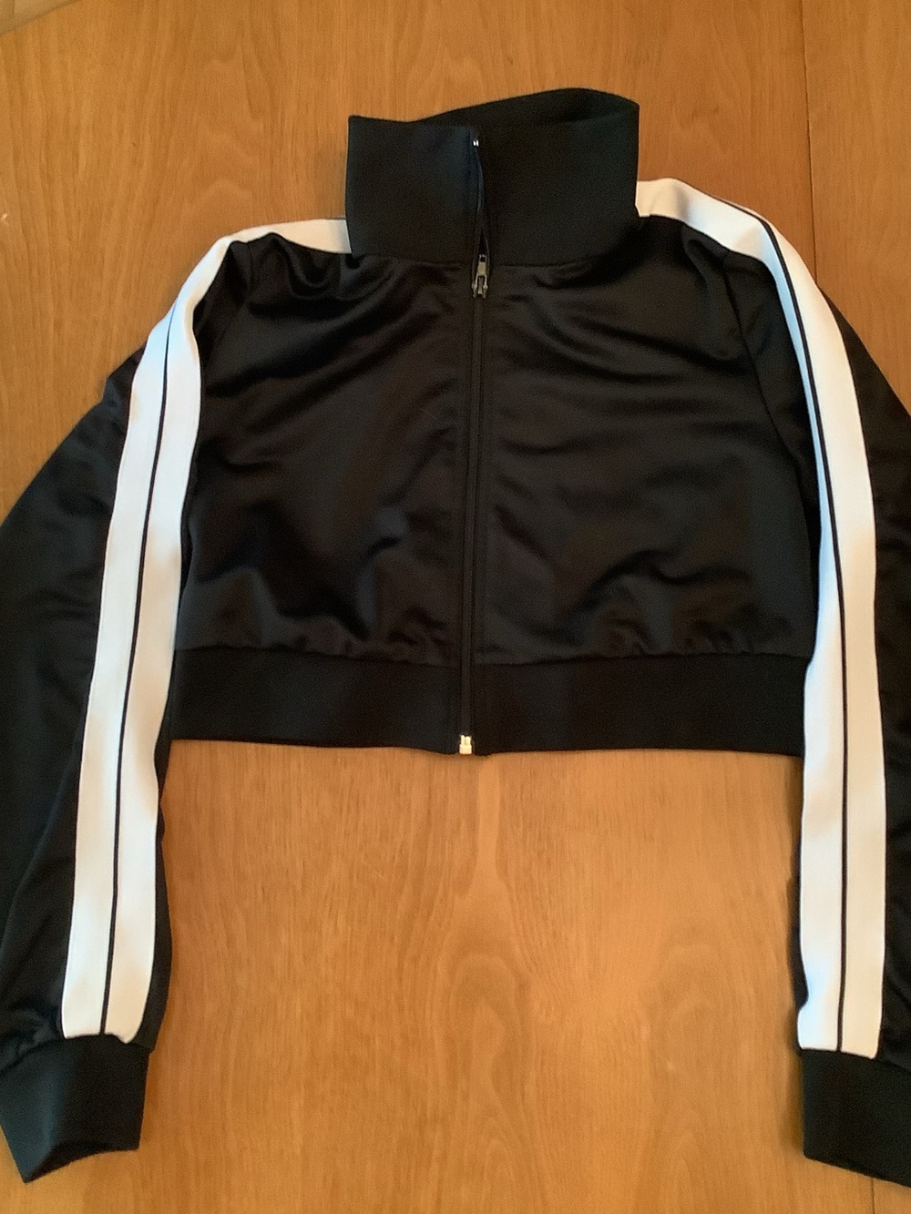 Forever 21 Black Cropped Track Jacket with White Stripes